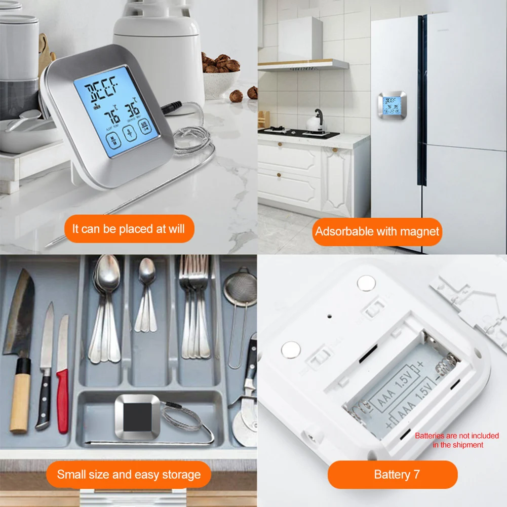 

Cooking BBQ Grill Poultry Fish Backlight Digital Display Sensitive Wired Probe For Meat Touch Screen Timer Mode Food Thermometer