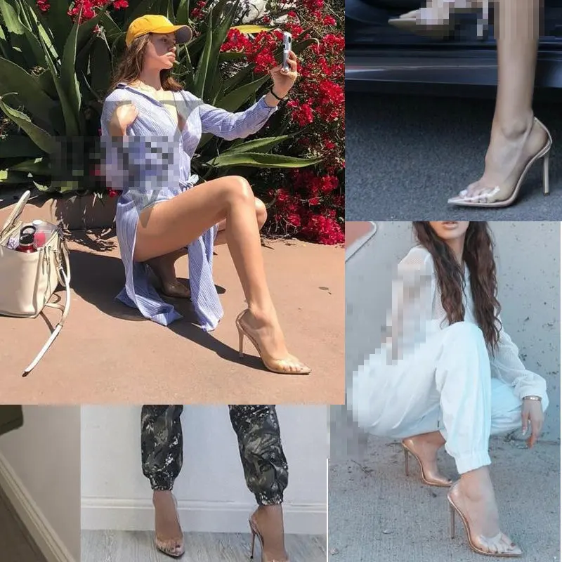 Туфли лодочки женские на высоком каблуке прозрачные с заостренным носком для