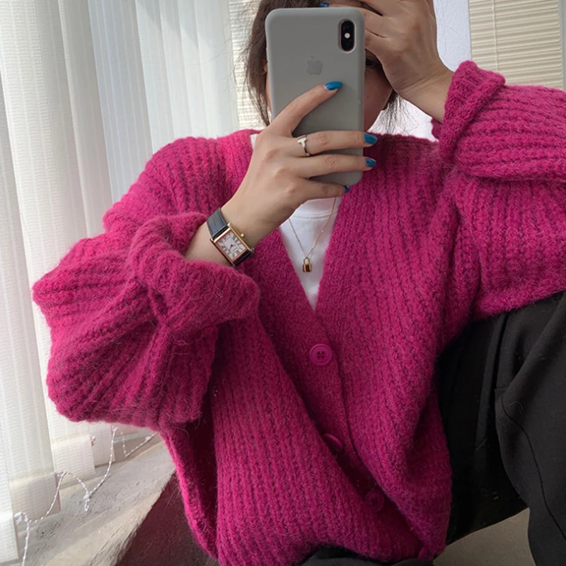 

Autumn casual Cardigans women sweater winter 2021 female Korean retro lazy pure mohair knitted sweater cardigan jacket Cashmere