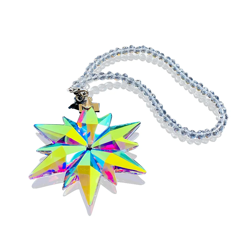 New AB Color Crystal Snowflake Hanging Ornament Car Decor Prisms Pendants Suncatcher Home Wedding Dropshipping | Лампы и освещение