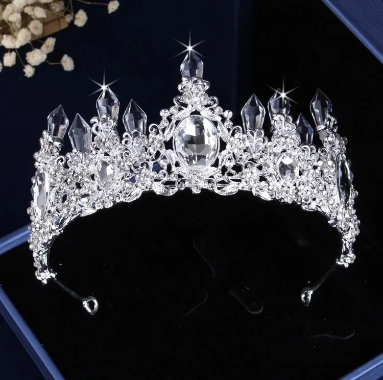 1Pcs White Crown Благородный фиолетовый кристалл свадебные ювелирные наборы ожерелья серьги Корона набор диадем Африканский бисер комплект ювелирных изделий свадебное платье аксессуары - Окраска металла: 1Pcs White Crown