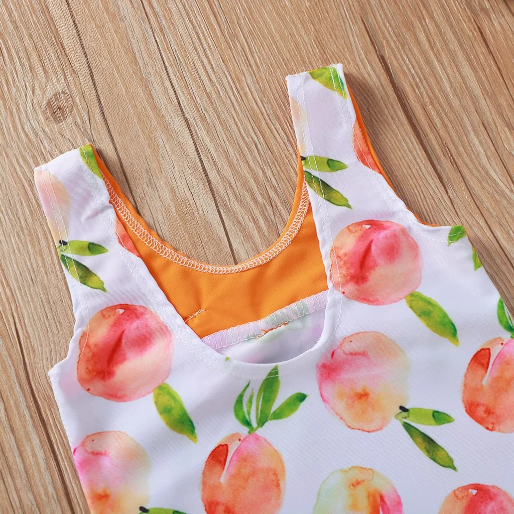 Слитный купальник для девочек лето 2020 бантик персиковый принт бикини Цельный