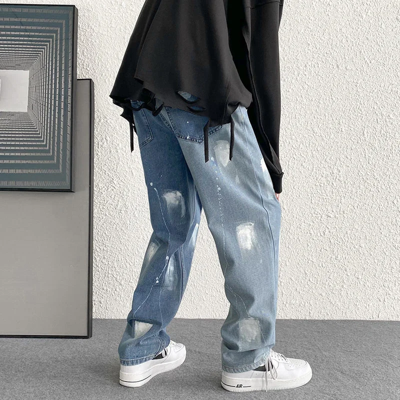 Autumn Cotton Graffiti Jeans Men's Fashion Casual Wide-leg Jeans Mens Streetwear Loose Hip-hop Straight Denim Trousers Men M-5XL
