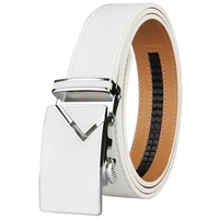 new fashionable white men belts automatic alloy buckle male belt genuine cowskin leather golf belt plus size 130cm