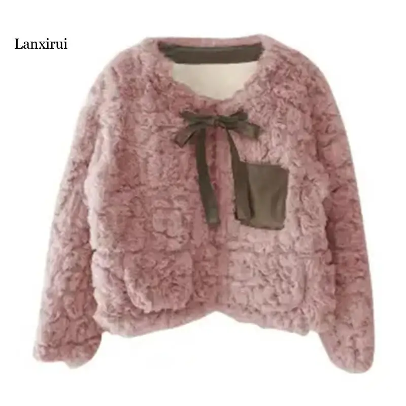 

Winter Faux Fur Warm Jacket Women White Female Outerwear Teddy Coat Autumn Pocket Casual Short Fleece Top Femme