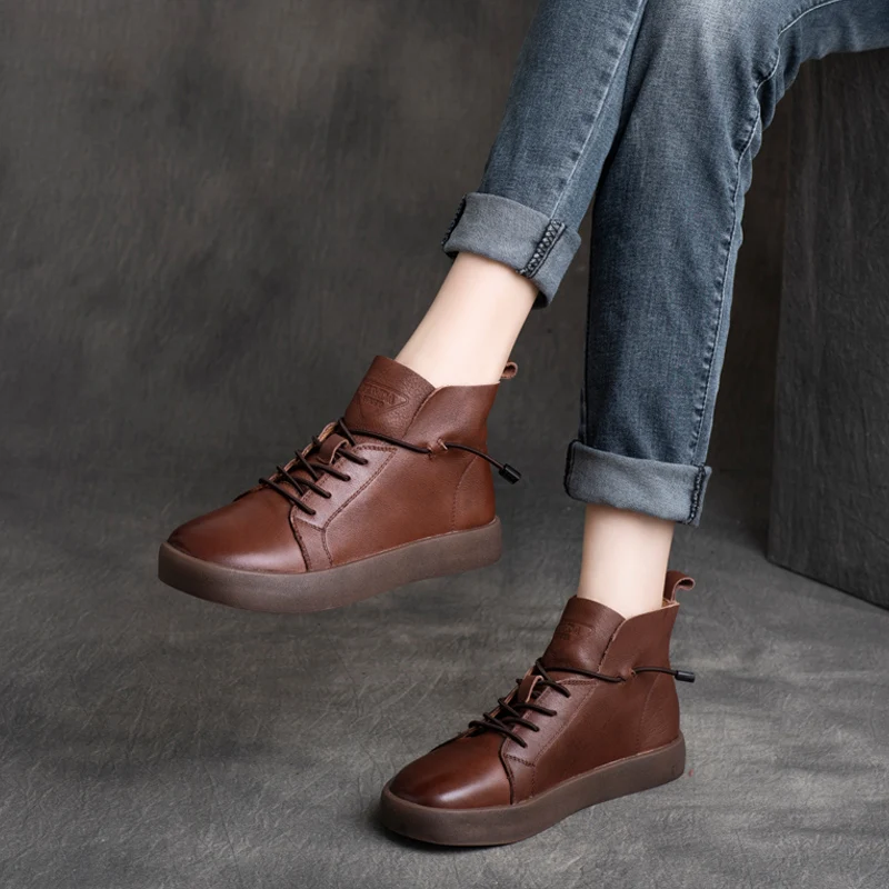 

Women Ankle Boots Genuine Leather Autumn Shoes For Women Black Flats Casual Women Boots For Sale New Arrival Leather Shoes