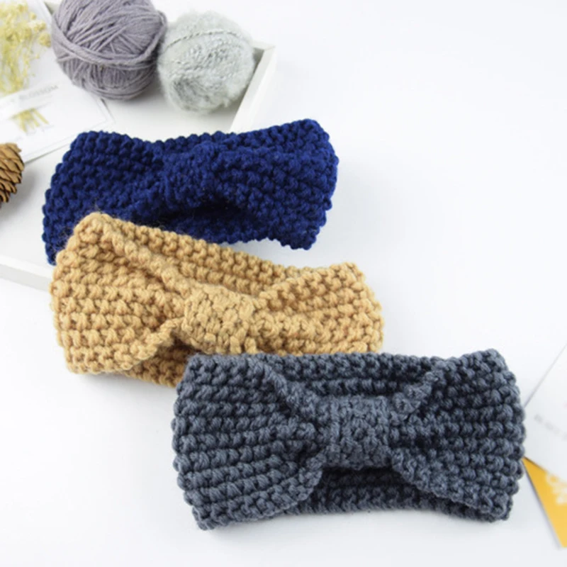1 шт. Новый однотонный вязаный крючком детский ободок с бантом головные повязки