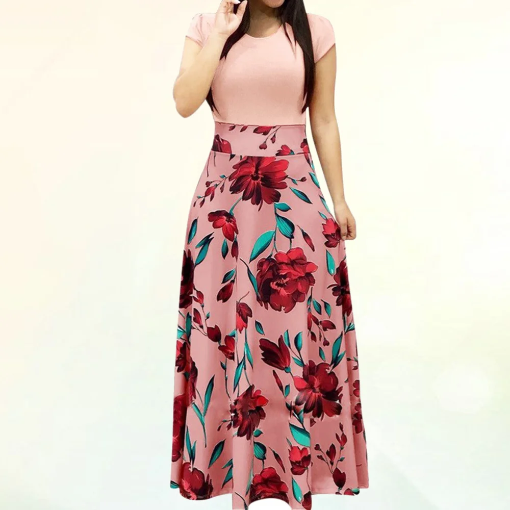

Woman Floral Printing Dress Fashion Elegant Short Sleeve Dress