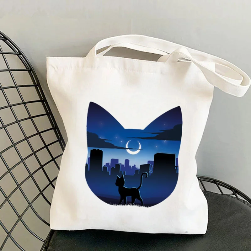

Shopper Сейлор мяу Луна силуэт кавайная сумка Harajuku женская сумка для покупок тканевая сумка для покупок женская сумка