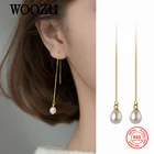 WOOZU подлинной стерлингового серебра 925 натуральный барокко жемчужная Ушная линейка для женщин вечерние модные 18-каратные литые золотом серьги, ювелирные изделия в качестве подарка