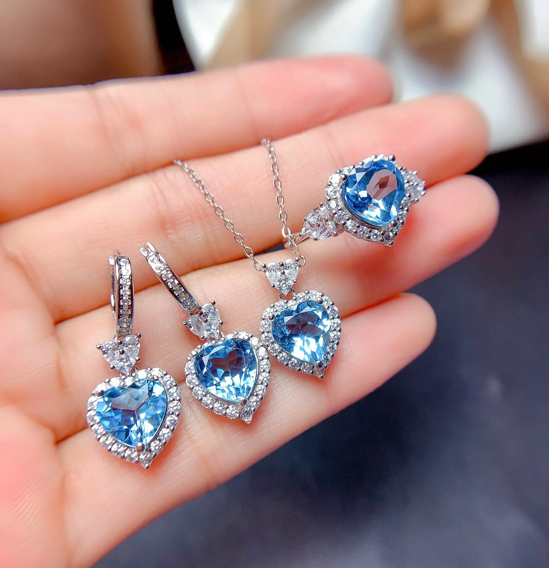 

925 Silver Exquisite Heart Jewelry AAA Cut Red Cubic Zircon Romantic Necklace/Earrings/Ring For Women Wedding Valentines Gift