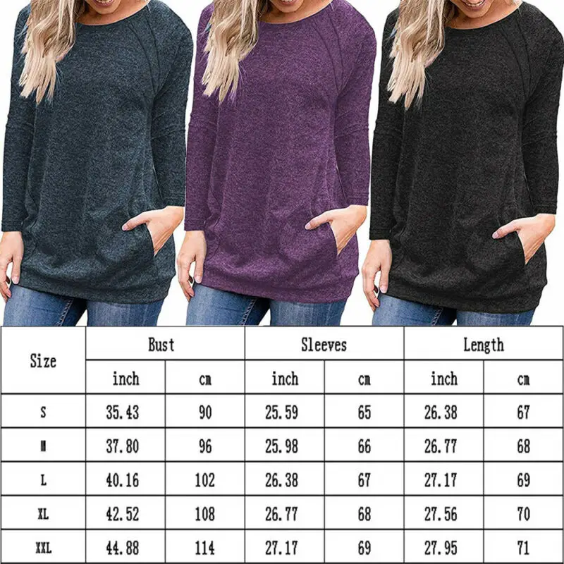 

Female Casual Tops Wear New Pure Color Long Sleeves Loose T-shirts Women Round Collar Spring Fall Pullovers Tees Ladies' Jumper