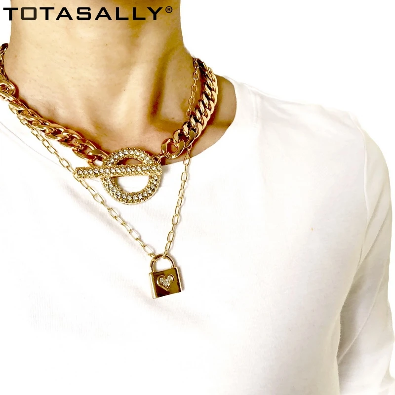 

TOTASALLY Women Lock Curb Chain Necklaces Fashion Punk Thick Metal Chain Toggle Clasp Chunky Collar Necklace DIY Match Jewelry
