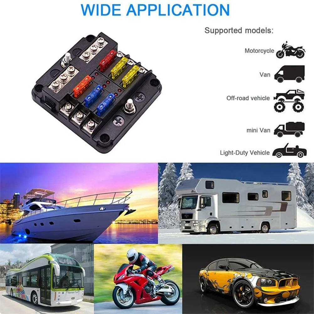 

6-Way Blade Fuse Box Block Auto Marine FuseBox Holder 12V 32V Bus Bar Car Kit FOR Camper RV ATV UTV Golf Cart Electrical Device