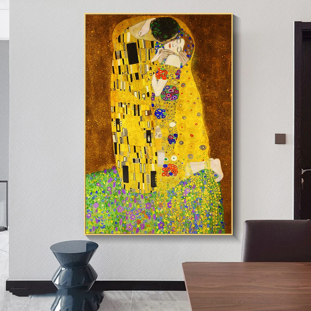 Gustav Klimt Kiss искусство брезент женский знаменитый Золотой Классический