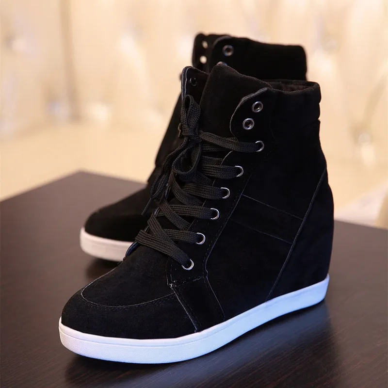 

Spring Women Boots Faux Suede Wedge Platform Boots Hidden Heel Shoes High Top Sneaker Casual Shoes Woman Ankle Boot