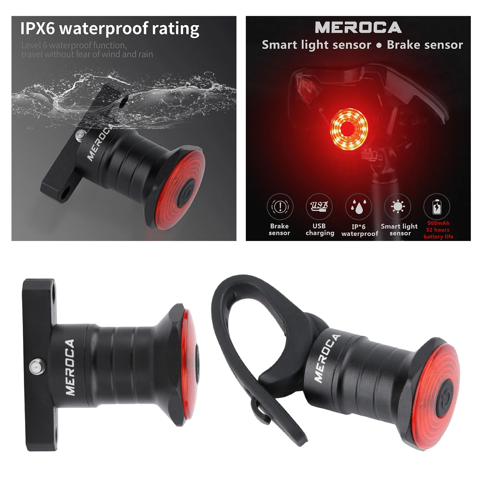 

Bike Sensor LED Tail Light USB Rechargeable Cycle Brake Light