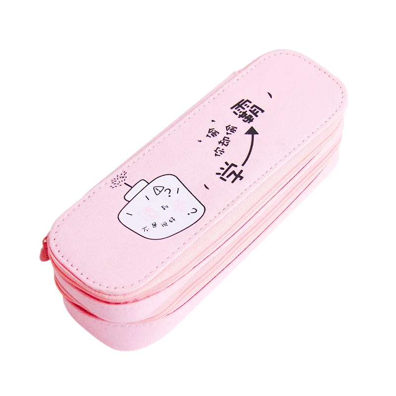 Двойной Слои холст большой Карандаш Чехол розовый школьный пенал для карандашей