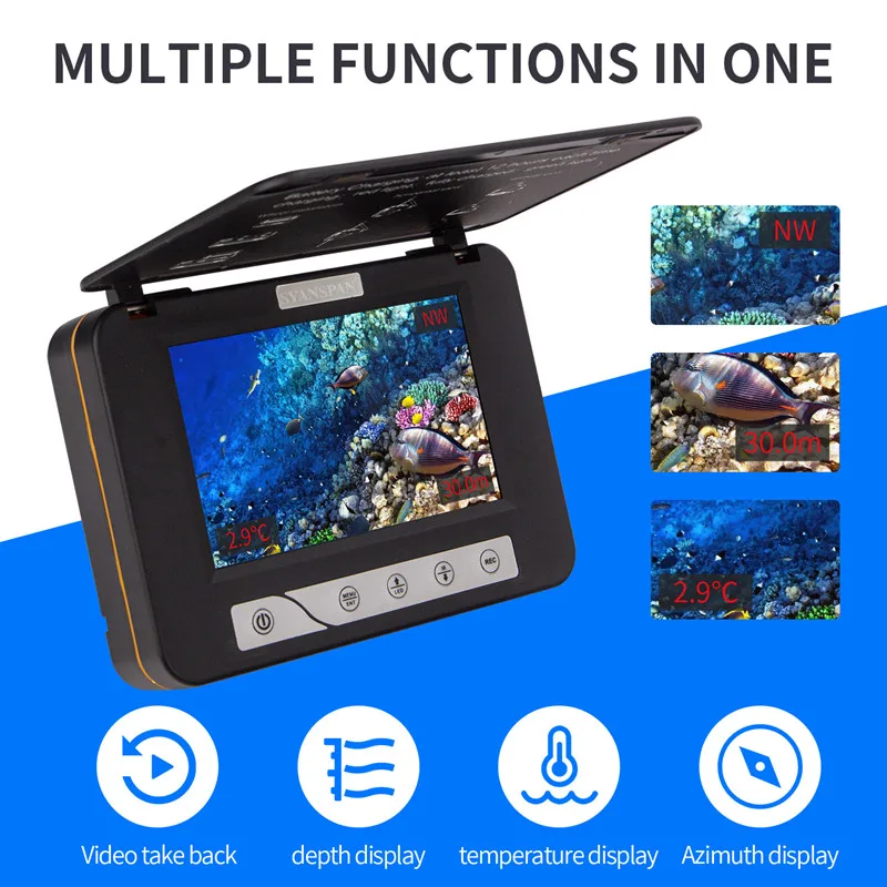 Comprar SYANSPAN-Monitor Buscador De Peces, 15M/30M, 5 Pulgadas, Bajo El Agua, Pesca En Hielo, Cámara Infrarroja Y Lámpara LED Blanca, Impermeable, DVR HD Duradero