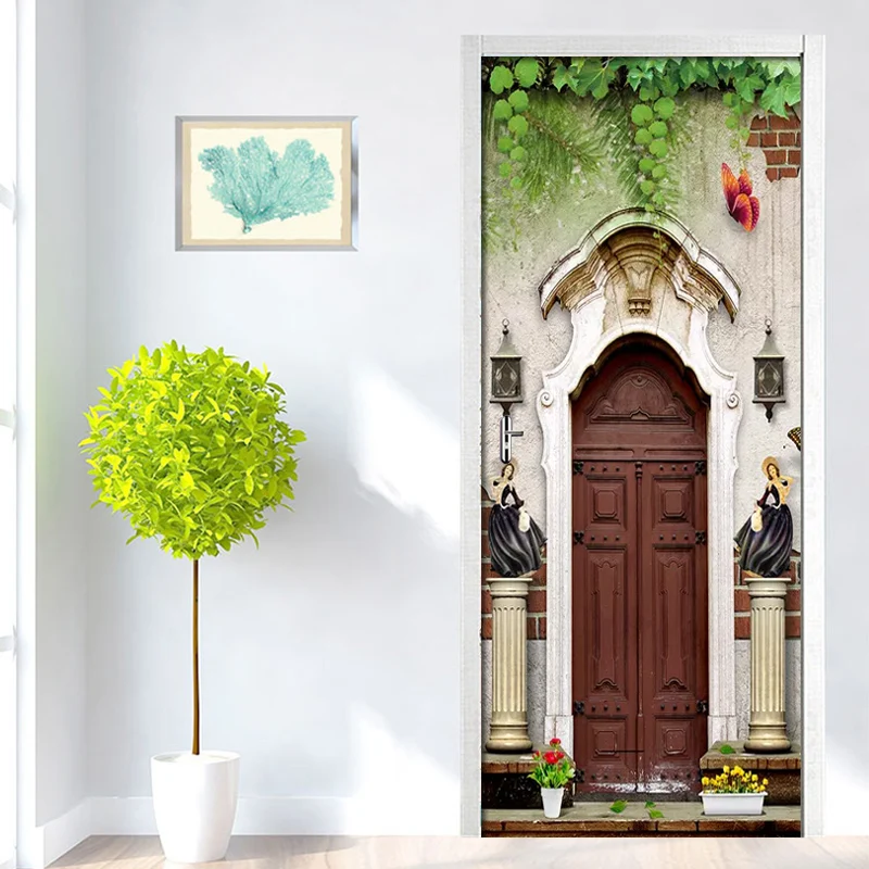 

3D ретро ностальгические деревянные двери ПВХ Самоклеящиеся съемные дверные наклейки обои Переводные картинки двери гостиной спальни деко...