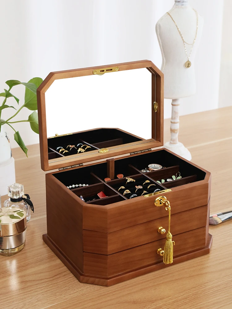 Solid Wood Jewelry Box Storage European-style High-end Luxury Chinese Style Small Exquisite Household Earrings Ring