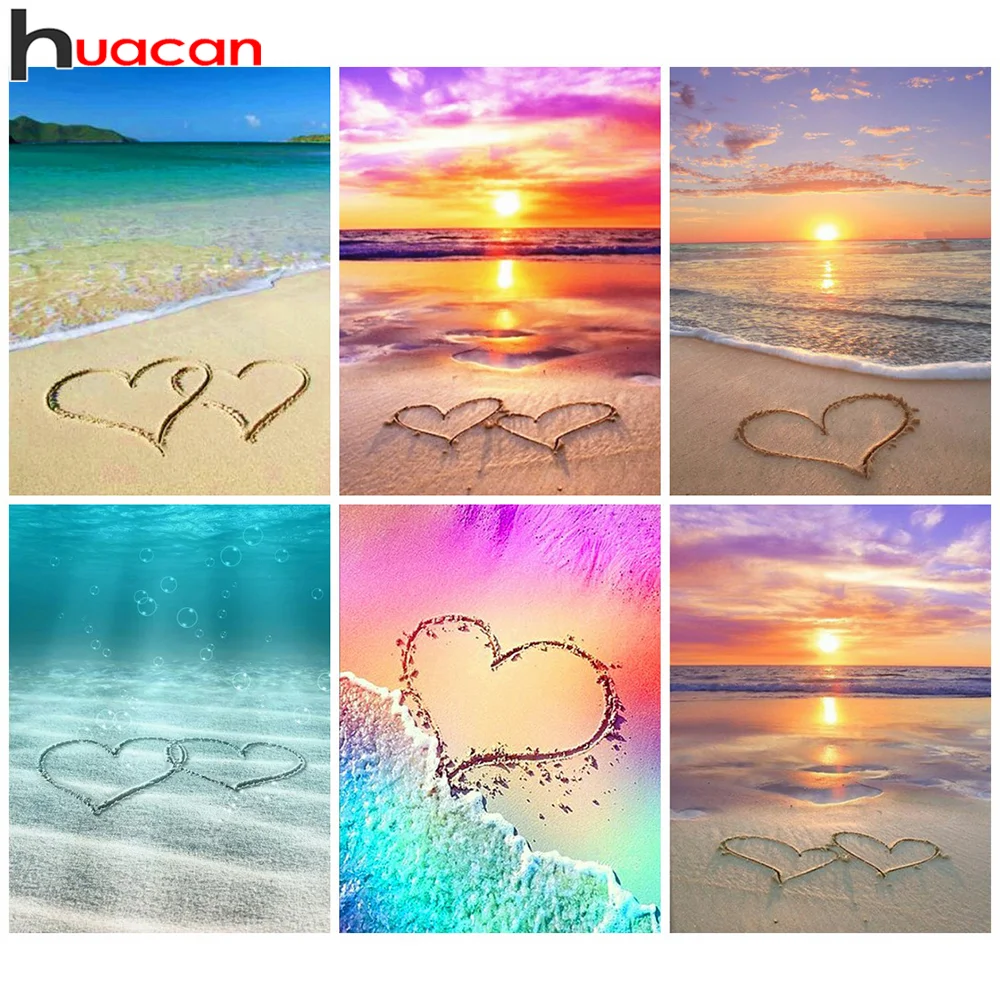 

Huacan алмазов картина полный дрель закат пляжные вышивка пейзажа мозаика Приморский сердце Пейзаж сада украшения дома