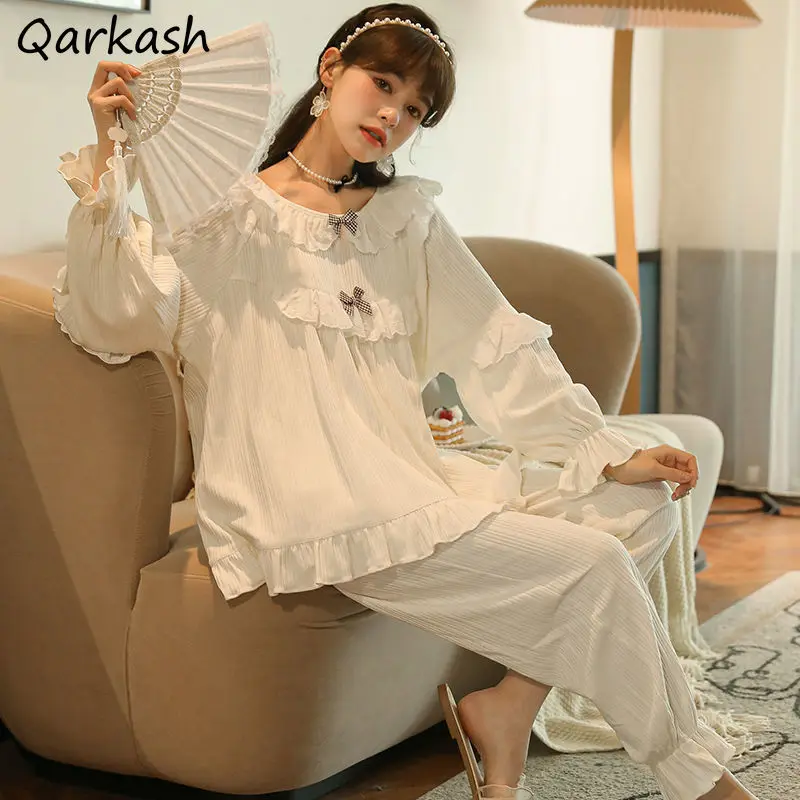 

Pajama Sets Women Fall Korean Fashion Kawaii Soft Homewear Preppy Girls Pajamas Newest Princess Style Vintage Lovely Nighty 2021