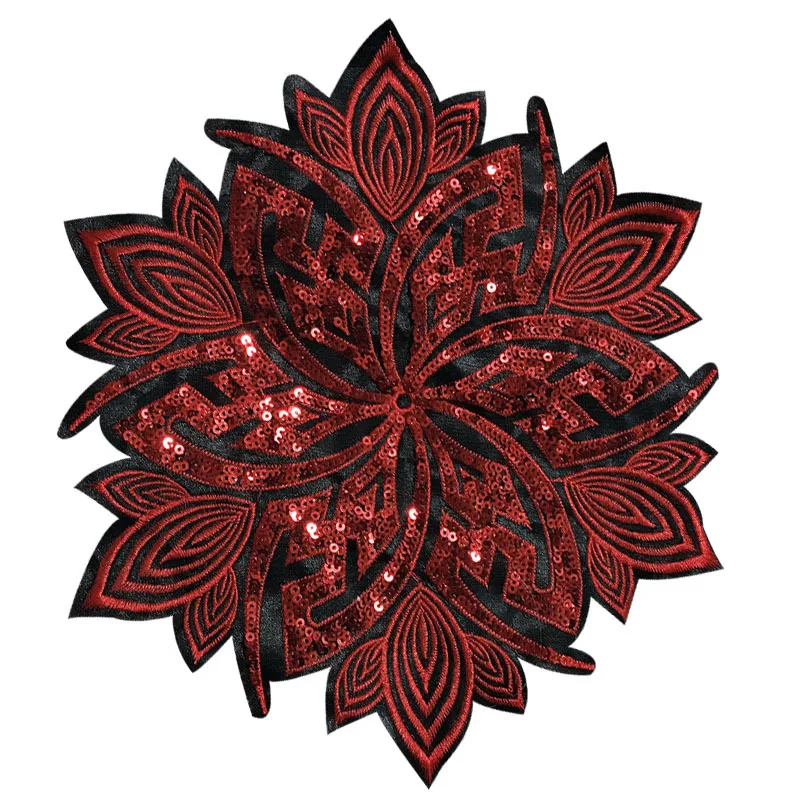 Национальный Ветер круговой вышивкой блёстки патчи с красными жемчужные