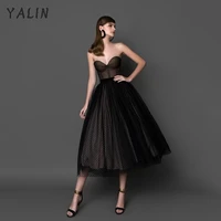 yalin sexy black sweetheart prom dresses a line tea length vestidos de fiesta polka dot party gowns 2022 robes de cocktail