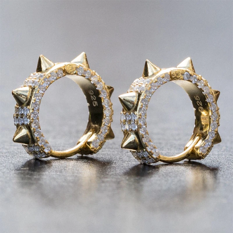 

Vintage Punk Rivet Small Open Hoop Earrings Cubic Zirconia Spike for Men Women Fashion Jewelry Gifts