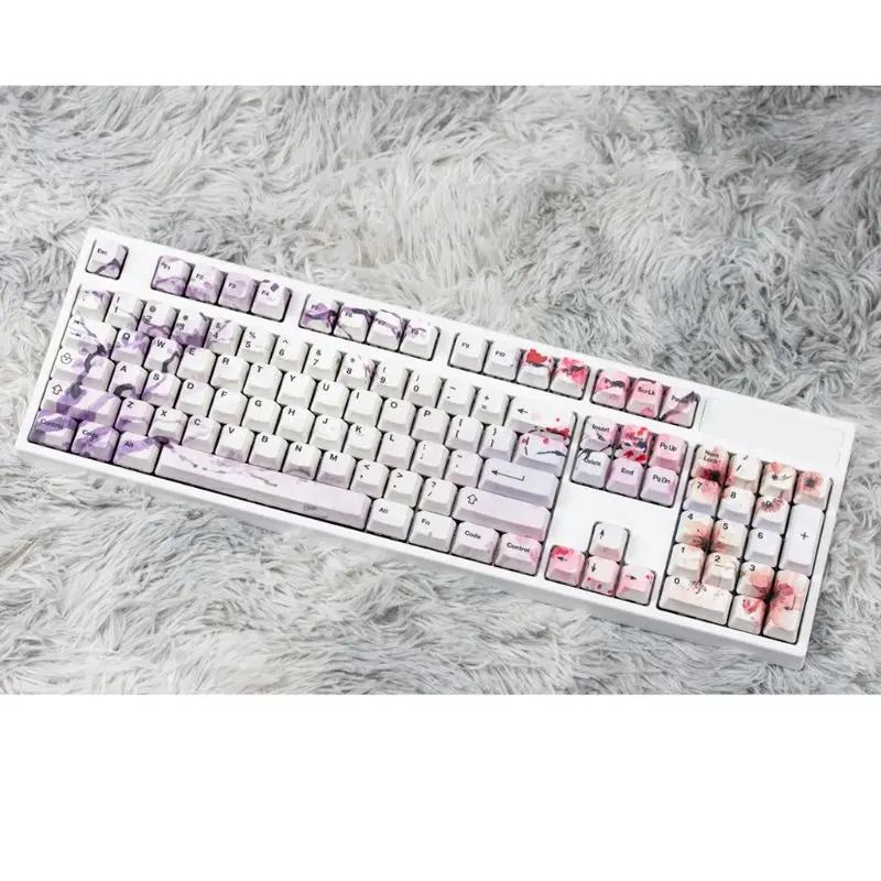 

108 Keys OEM PBT Keycaps Full Set Mechanical Keyboard Keycaps 5 Face Dye-Sublimation Cherry Blossom Keycaps
