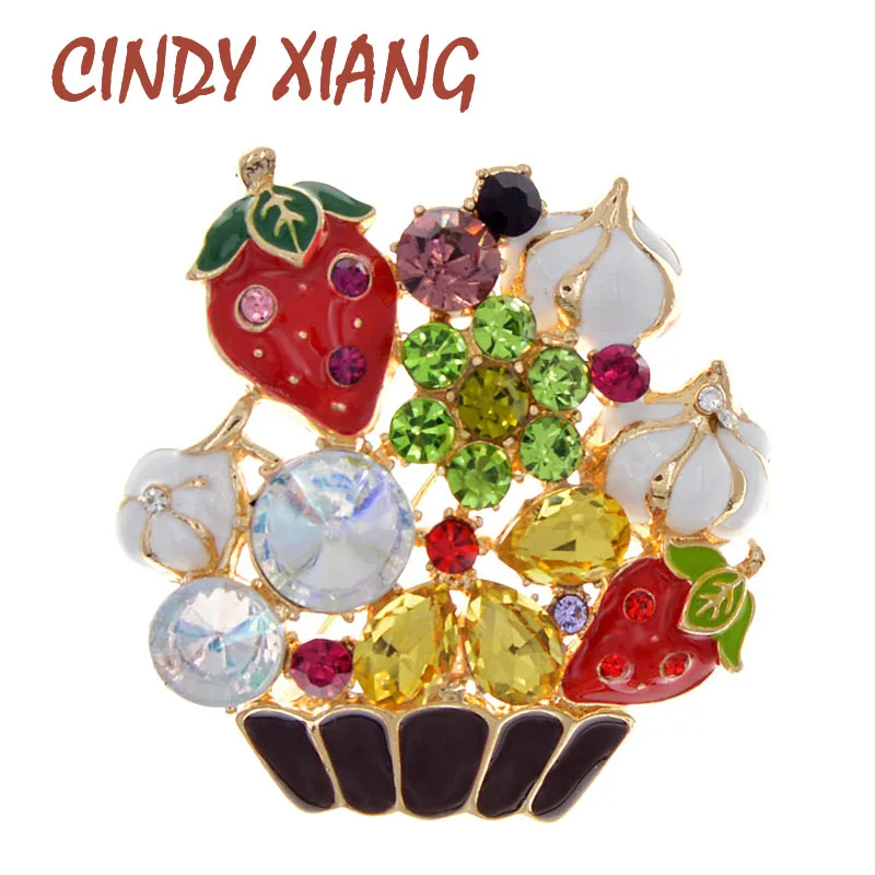 Женская эмалированная брошь CINDY XIANG разноцветная в виде корзины с цветком стразы