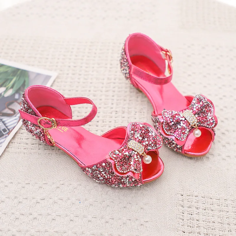

2020 summer new children's sandals kids shoes girls bow princess high-heeled shoes show shoes