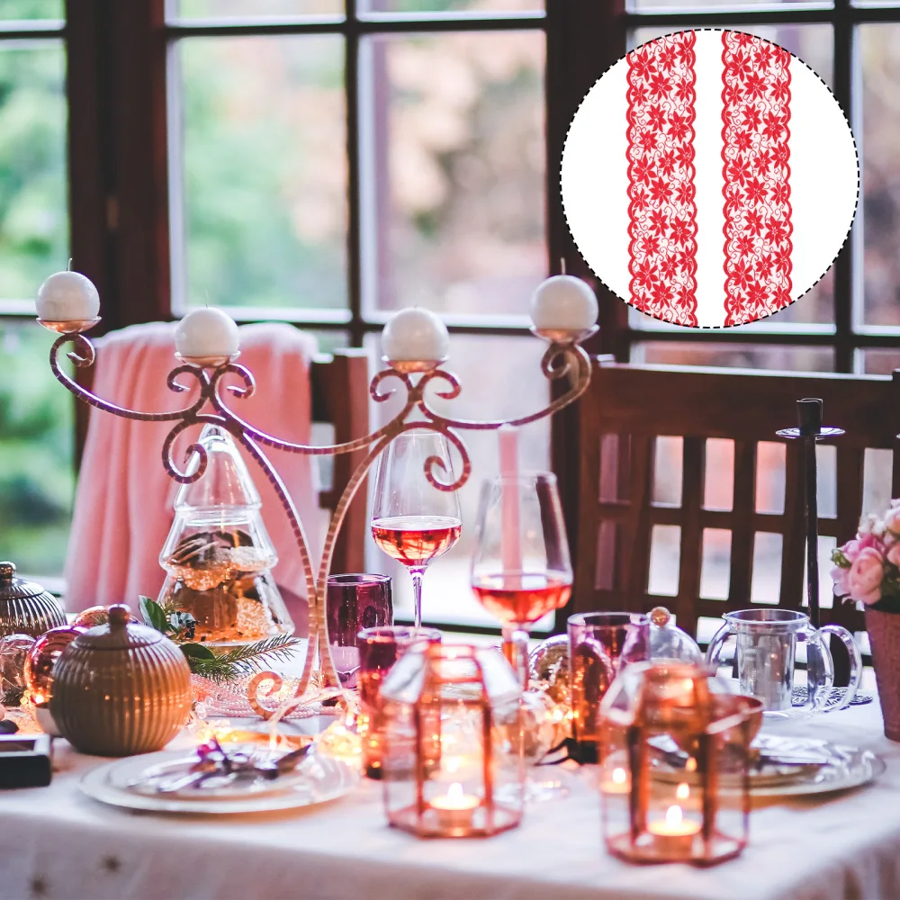

2pcs Christmas Tablecloth Lace Tablecloths Curtain Flag Table Mat Cloth (Red)