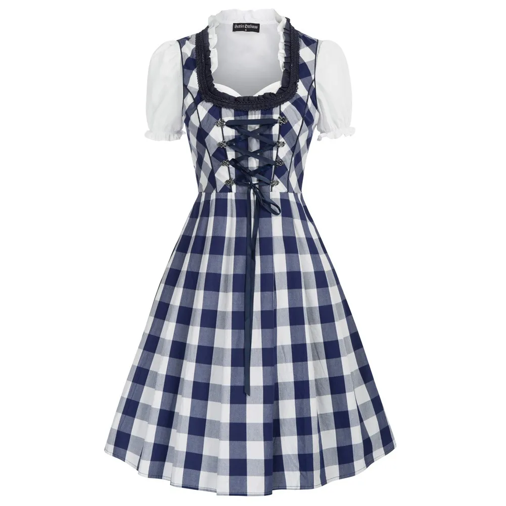 

3pcs Set German Bavarian Oktoberfest Costumes Cotton Dress+Tops+Apron Steampunk Gothic Swing Dress Summer Girl Lady
