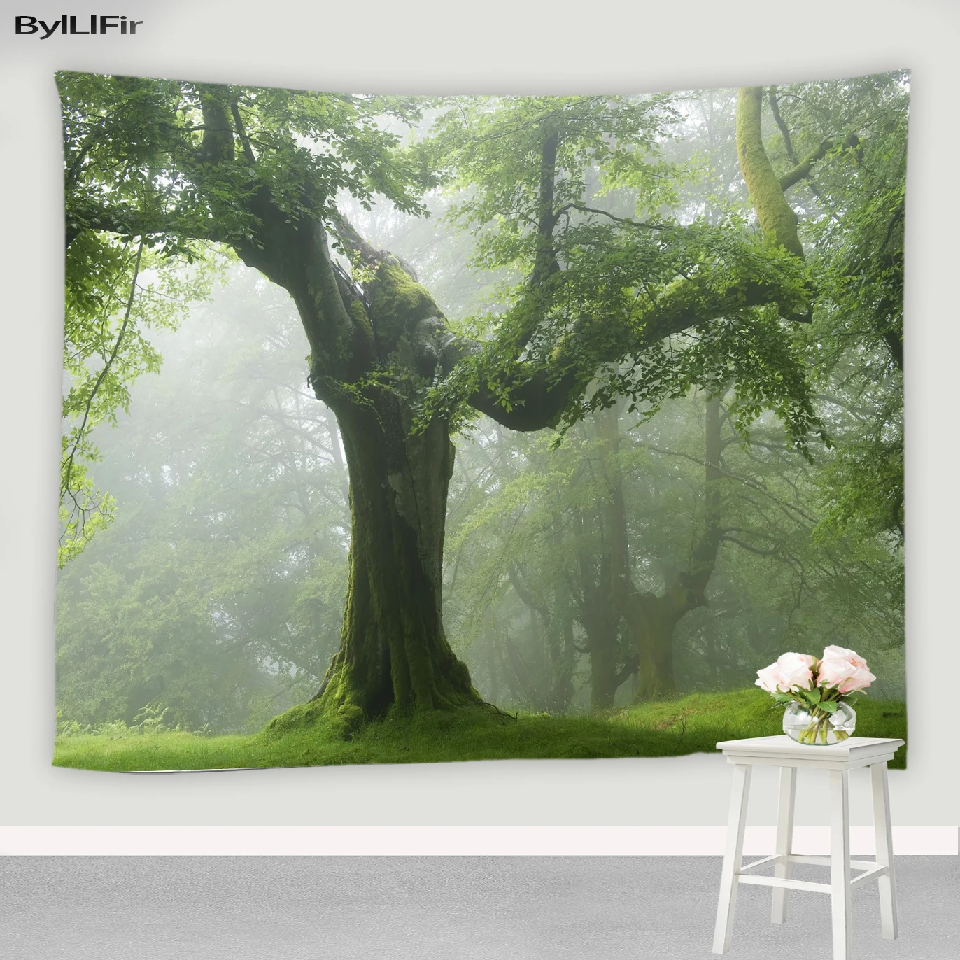 Настенный Гобелен Mist Forest с пейзажем солнечные деревья психоделический хиппи