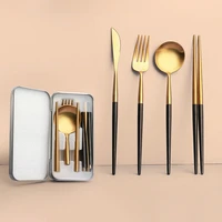 portable 304 stainless steel detachable cutlery set folding set travel camping cutlery chopsticks spoon knife set portable case