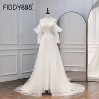 fiddy898 wedding dress a line wedding gown v neck lace tulle with long sleeves bridal gown vestido de noiva robe marriage