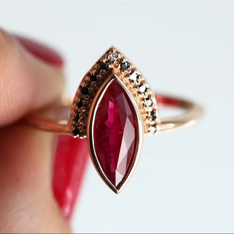 

Unique Natural Rhombus Red Stone Ring Bridal Wedding Ring Fine Jewelry Set Engagement Rings for Women Accept Dropshipping