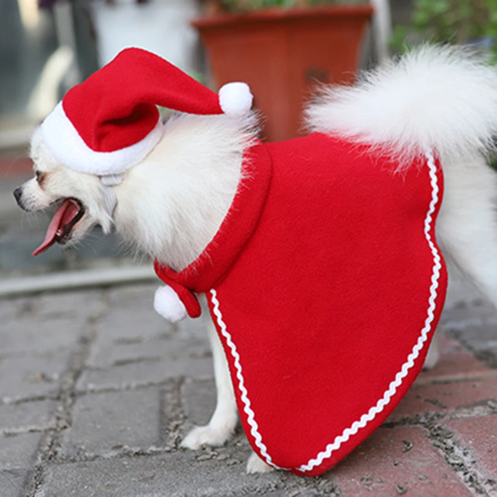Christmas Cute Pet Puppy Cloak Hat Soft Breathable Clothes Costume Apparel Xmas Decoration Supplies | Дом и сад
