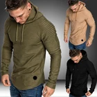 Толстовка мужская однотонная с капюшоном, Приталенный свитшот, полосатый плиссированный рукав реглан, Повседневная Уличная одежда, пальто