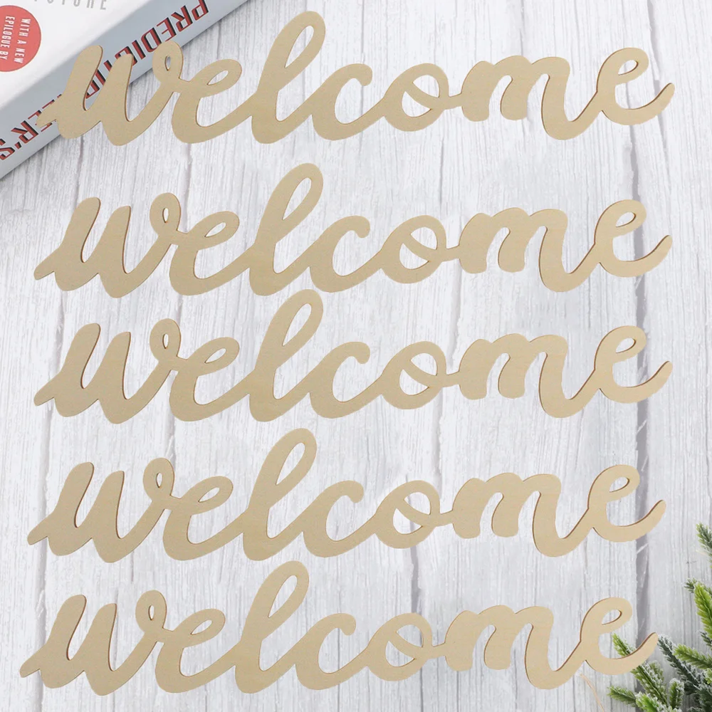 

1 Set Wooden Welcome Sign Front Door Hanging Ornament Doorplate Decor for Home Restaurant Bar Coffee (Beige 5Pcs Welcome Signs 5