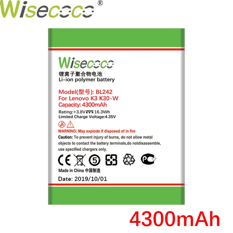 WISECOCO 2 шт. 4300 мА/ч, BL242 Батарея для lenovo K3 K30-W K30-T A6000 A3860 A3580 A3900 A6010 A6010 плюс Чехол для телефона+ номер для отслеживания