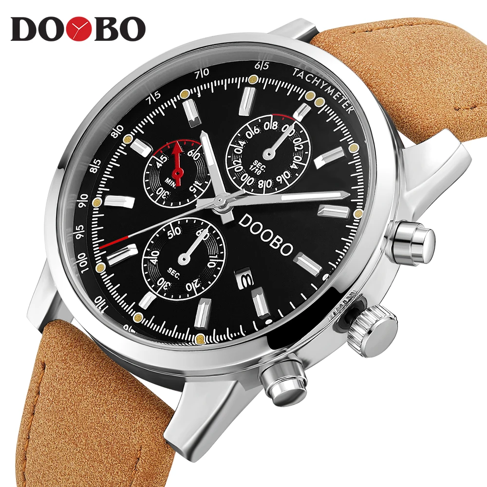 D039 brownblackwhite DOOBO армейские военные спортивные кварцевые мужские s часы Топ Бренд роскошные кожаные мужские часы повседневные спортивные часы Relogio Masculino - Цвет: D039 brownblackwhite