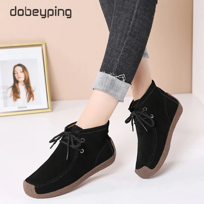 

Autumn Winter Ankle Boots for Women Genuine Leather Martin Boots Female Casual Flat Shoes Lace up Booties Woman Plus Size Ladies