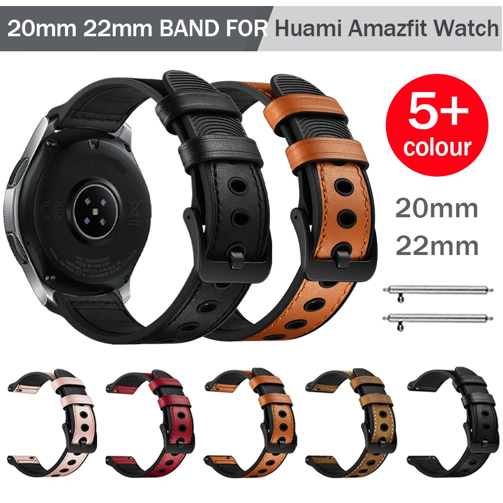 

Ремешок из натуральной кожи для часов Huami Amazfit GTR 2 47 мм 42 мм, браслет для Amazfit Stratos 3 GTS 2/Bip/S 20 мм 22 мм