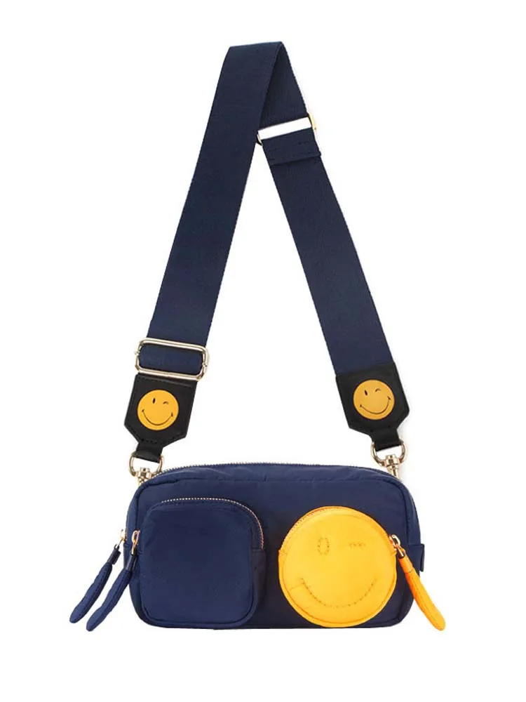 

Smiling Face Leisure Messenger Bag Women's Nylon Personalized Wide Shoulder Belt Single Shoulder Bag Korean Oxford Crossbody Bag