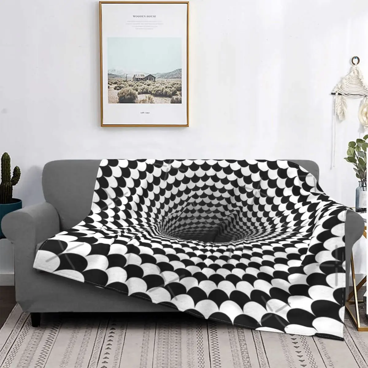 

Manta blanca y negra de ilusion зрения, colcha a cuadros para cama, toalla de playa, manta Kawaii para Children