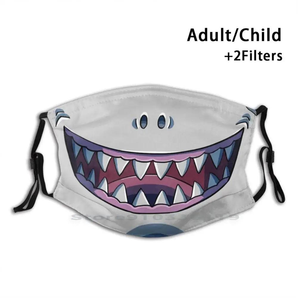 

Shark Teeth Mouth Design Anti Dust Filter Washable Face Mask Kids Shark Teeth Scary Fall Monster Smile Character Halloween