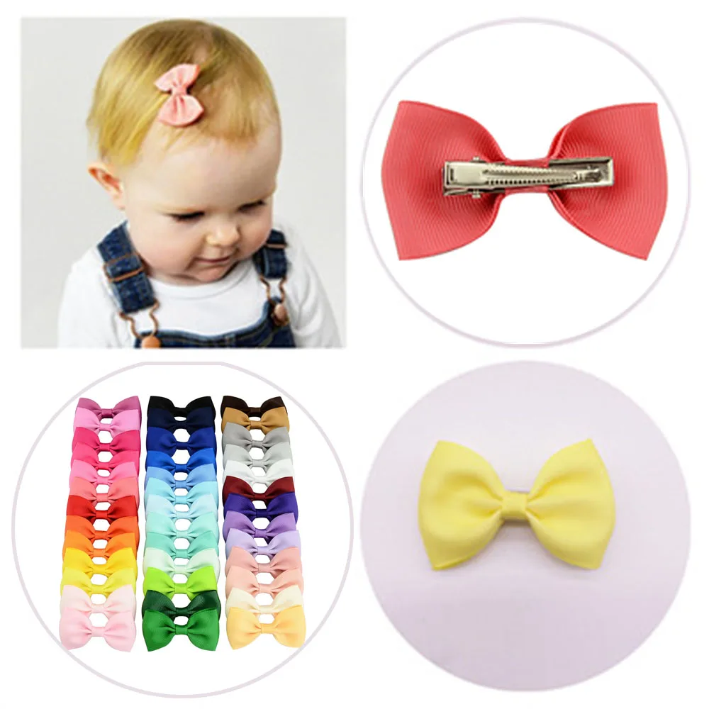 Детские милые заколки для волос из льняной ткани с бантом однотонные лентами